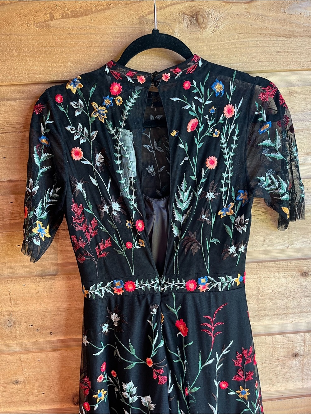 RANNA GILL - NWT Anthropologie Black Maxi Dress Multicolor Floral Embroidery - Picture 6 of 15